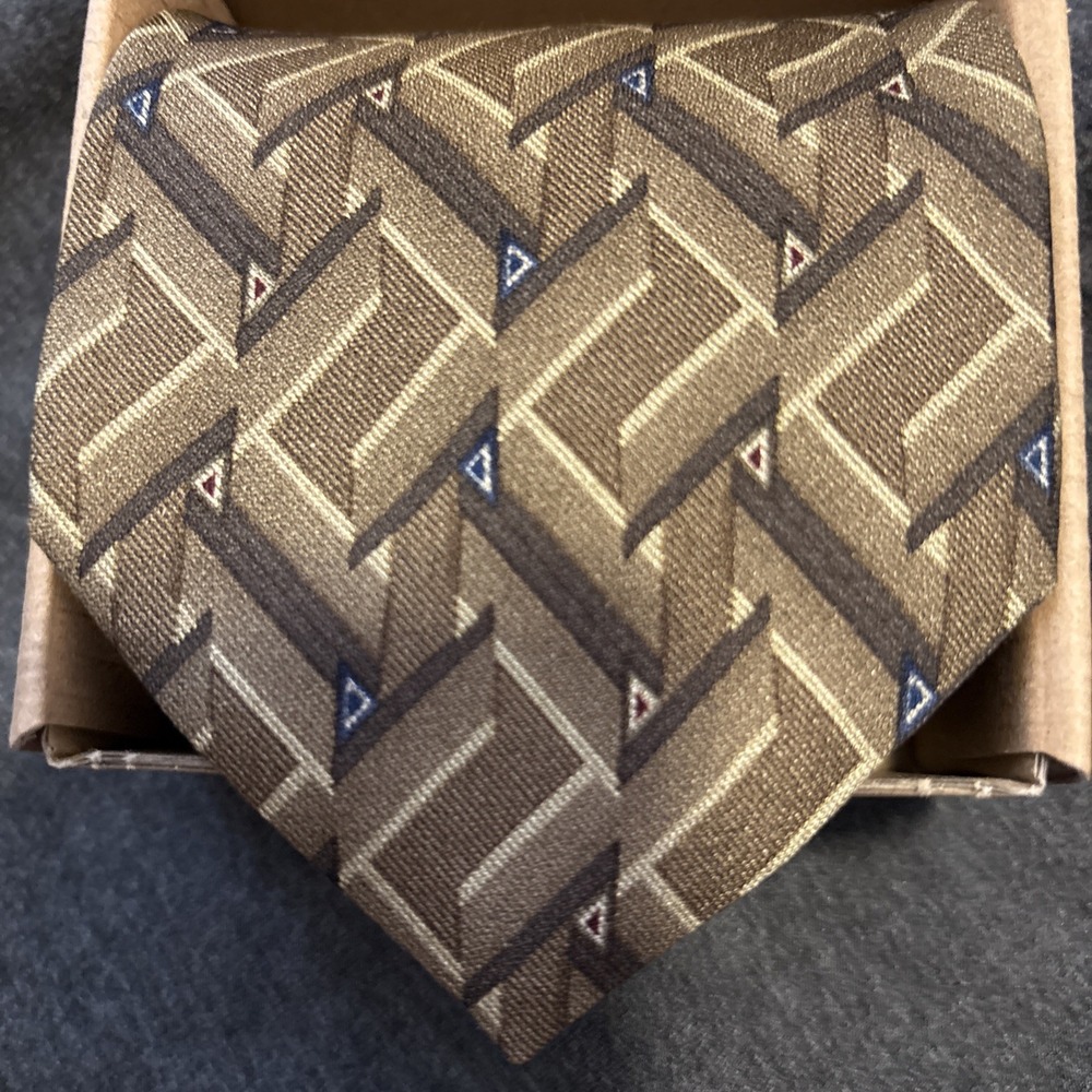 Henry Grethel Vintage 100% Silk Tie | Brown Bronze Geometric Woven Pattern
